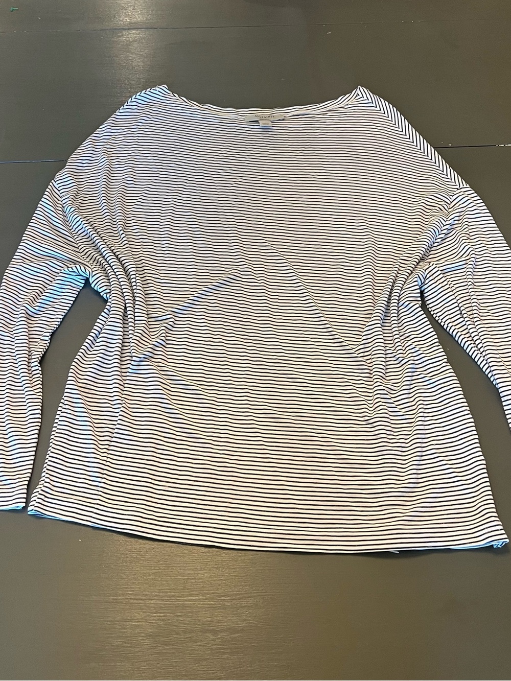 AllSaints Black & White Striped Long-Sleeve Boatneck Top